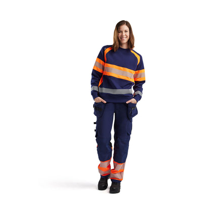 Blaklader 7193 Womens Hi Vis Trouser With 4 Way Stretch Navy Blue Hi Vis Orange Model