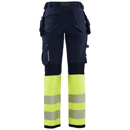 Blaklader 7193 Womens Hi Vis Trouser With 4 Way Stretch Navy Blue Hi Vis Yellow Back