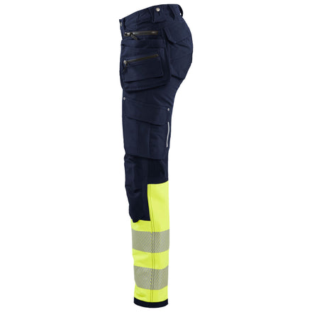 Blaklader 7193 Womens Hi Vis Trouser With 4 Way Stretch Navy Blue Hi Vis Yellow Left