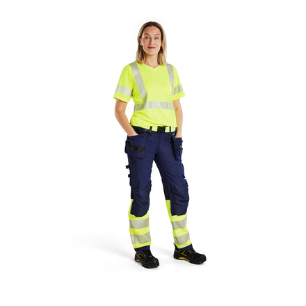 Blaklader 7193 Womens Hi Vis Trouser With 4 Way Stretch Navy Blue Hi Vis Yellow Model