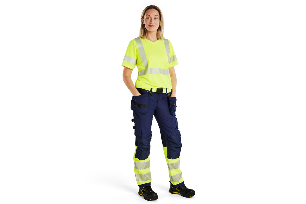 Blaklader 7193 Navy Blue/Hi-Vis Yellow Women's Trouser With 4-Way-Stretch With Holster Pockets