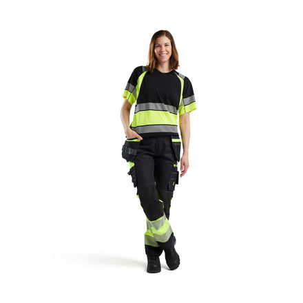Blaklader 7196 Womens Hi Vis Trousers With Stretch Black Hi Vis Yellow Model