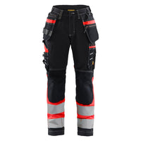 Blaklader 7196 Womens Hi Vis Trousers With Stretch Black Red Hi Vis Front