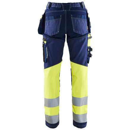 Blaklader 7196 Womens Hi Vis Trousers With Stretch Navy Blue Hi Vis Yellow Back