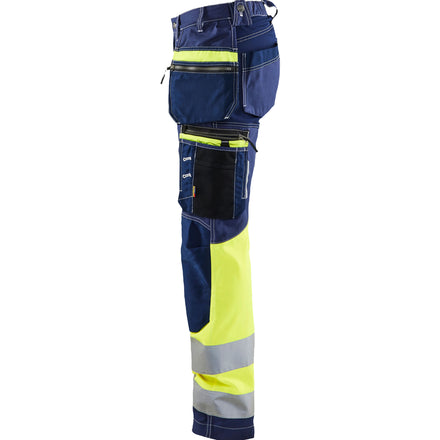 Blaklader 7196 Womens Hi Vis Trousers With Stretch Navy Blue Hi Vis Yellow Left