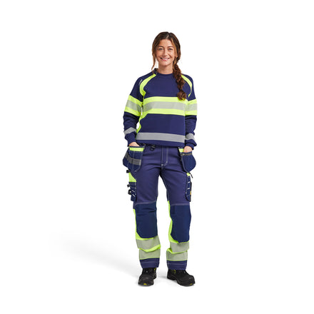 Blaklader 7196 Womens Hi Vis Trousers With Stretch Navy Blue Hi Vis Yellow Model