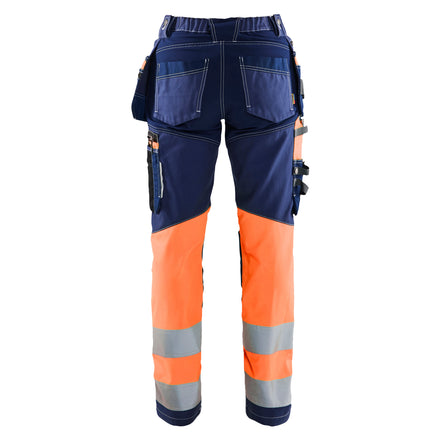 Blaklader 7196 Womens Hi Vis Trousers With Stretch Navy Blue Orange Back