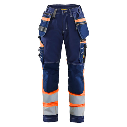 Blaklader 7196 Womens Hi Vis Trousers With Stretch Navy Blue Orange Front