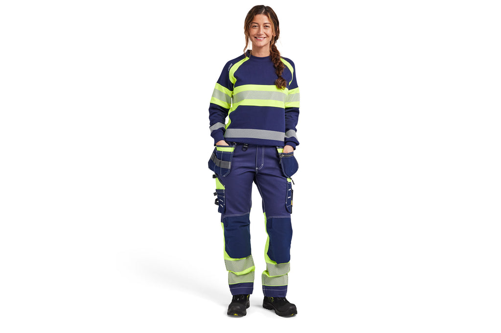 Blaklader 7196 Navy Blue/Hi-Vis Yellow Women's Trousers With Stretch With Holster Pockets