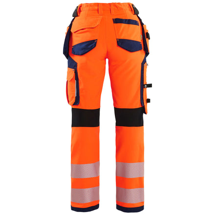 Blaklader 7197 Womens Hi Vis Trousers With 4 Way Stretch Hi Vis Orange Navy Blue Back