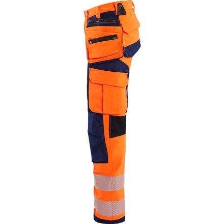 Blaklader 7197 Womens Hi Vis Trousers With 4 Way Stretch Hi Vis Orange Navy Blue Left
