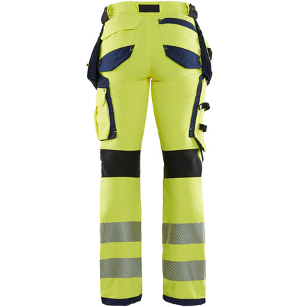 Blaklader 7197 Womens Hi Vis Trousers With 4 Way Stretch Hi Vis Yellow Navy Blue Back