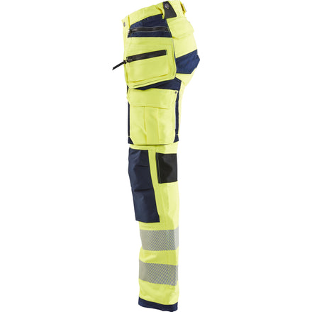 Blaklader 7197 Womens Hi Vis Trousers With 4 Way Stretch Hi Vis Yellow Navy Blue Left