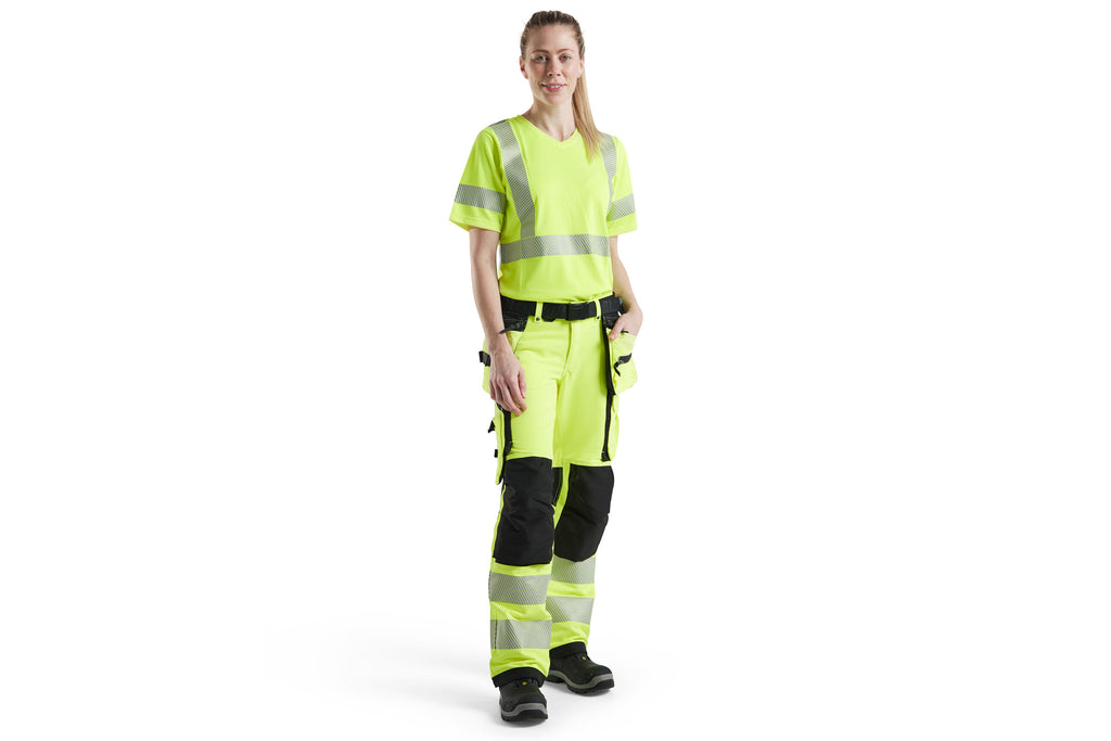 Blaklader 7197 Hi-Vis Yellow/Navy Blue Women's Trousers With 4-Way-Stretch With Holster Pockets