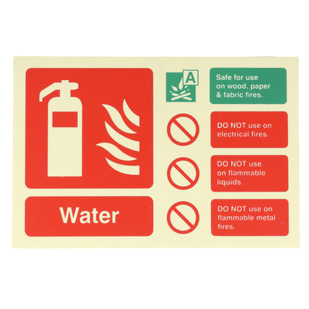 Fire Extinguisher Water ID Sign Rigid Plastic Landscape - 100mm x 150mm - 111R