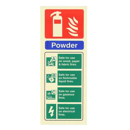 Fire Extinguisher Powder ID Sign Rigid Plastic Portrait - 75mm x 200mm - 104R