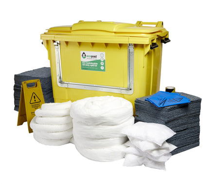 ecospill-eco-sustainable-600l-oil-only-spill-response-kit-4-wheel-drop-front-pe-bin