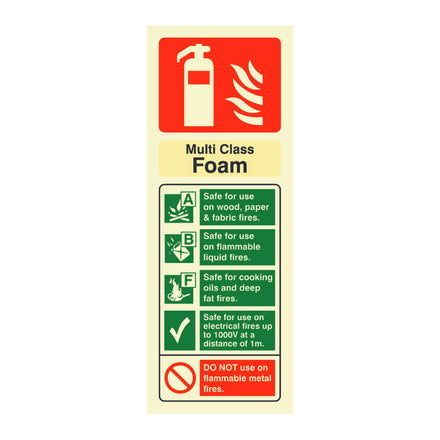 Fire Extinguisher Multi Class Foam ID Sign Rigid Plastic