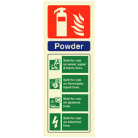 Fire Extinguisher Powder ID Sign Rigid Plastic Portrait - 75mm x 200mm - 104R