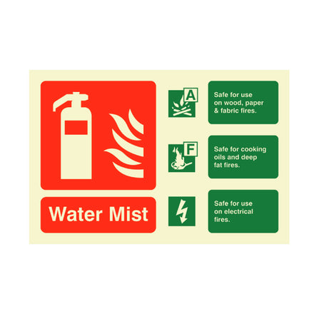 Fire Extinguisher Watermist ID Sign Photoluminescent