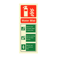 Fire Extinguisher Watermist ID Sign Photoluminescent Portrait - 75mm x 200mm - 110P