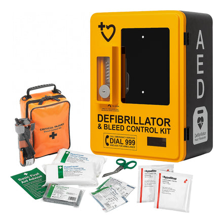 HypaGuard Outdoor Automatic External Defibrillator Cabinet with HypaStop Bleed Control Kit