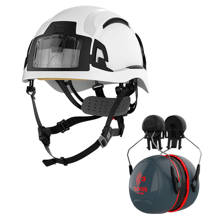 JSP EVO Alta Baseworker With JSP Sonis Ear Defenders Hard Hat Kit | White