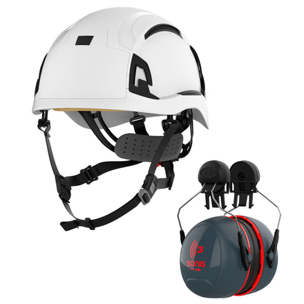 JSP EVO Alta Baseworker With JSP Sonis Ear Defenders Hard Hat Kit | White