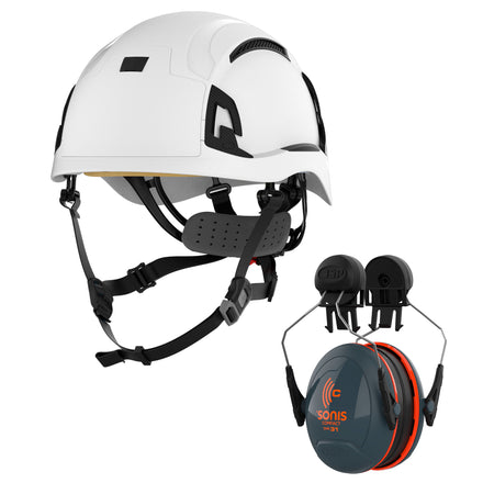 JSP EVO Alta Baseworker With JSP Sonis Ear Defenders Hard Hat Kit | White