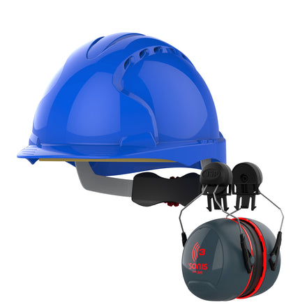 JSP EVO3 With Sonis Ear Defenders Hard Hat Kit | Blue