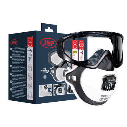 JSP Filterspec Pro Google & FFP3V Valved Mask (Inc 3 Filters) | AGE130-201-100