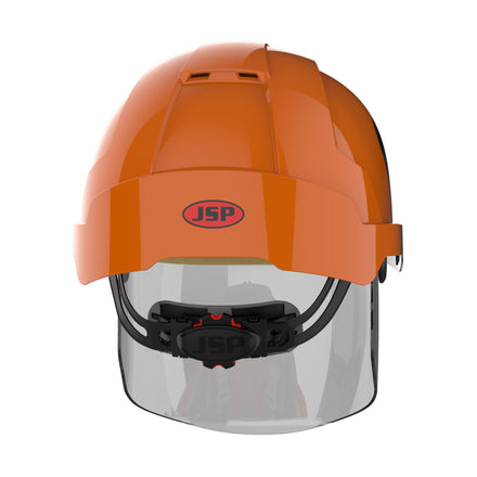 orange safety helmet with face shield back picture