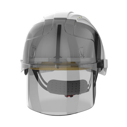 white safety helmet with face shield front picture