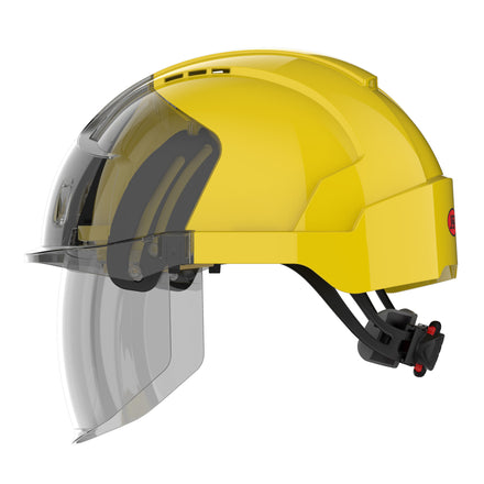 yellow safety helmet with face shield left side picture