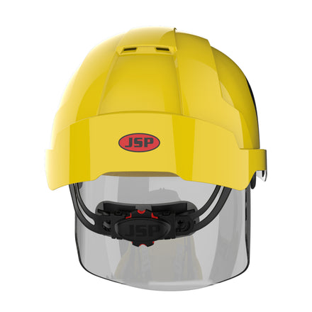 yellow safety helmet with face shield back picture