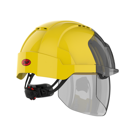 yellow safety helmet with face shield right side picture