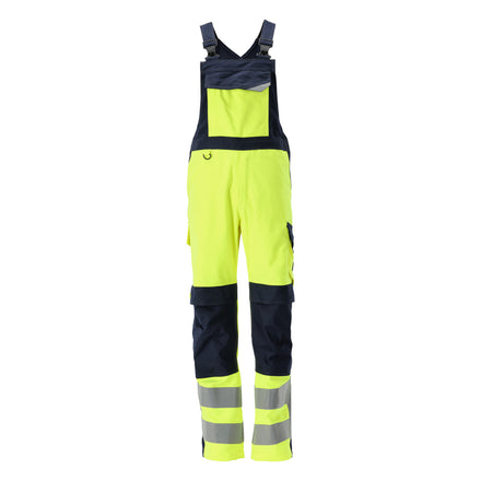 Mascot 13869 216 17010 Bib Brace With Kneepad Pockets Hi Vis Yellow Dark Navy Front
