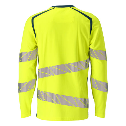 Mascot 19081 771 1744 T Shirt Long Sleeved Hi Vis Yellow Dark Petroleum Back