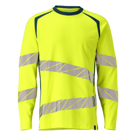 Mascot 19081 771 1744 T Shirt Long Sleeved Hi Vis Yellow Dark Petroleum Front