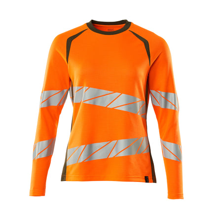 Mascot 19091 771 1433 T Shirt Long Sleeved Hi Vis Orange Moss Green Front