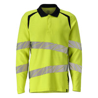Mascot 21383 327 17010 Polo Shirt Long Sleeved Hi Vis Yellow Dark Navy Front