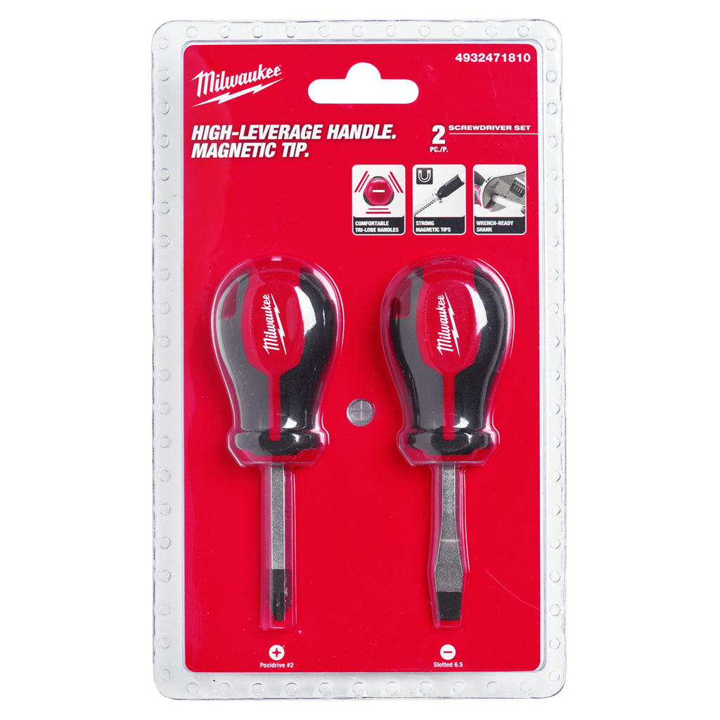 Milwaukee 2 Piece Tri-Lobe Stubby PZ / SL Screwdriver Set - 4932471810