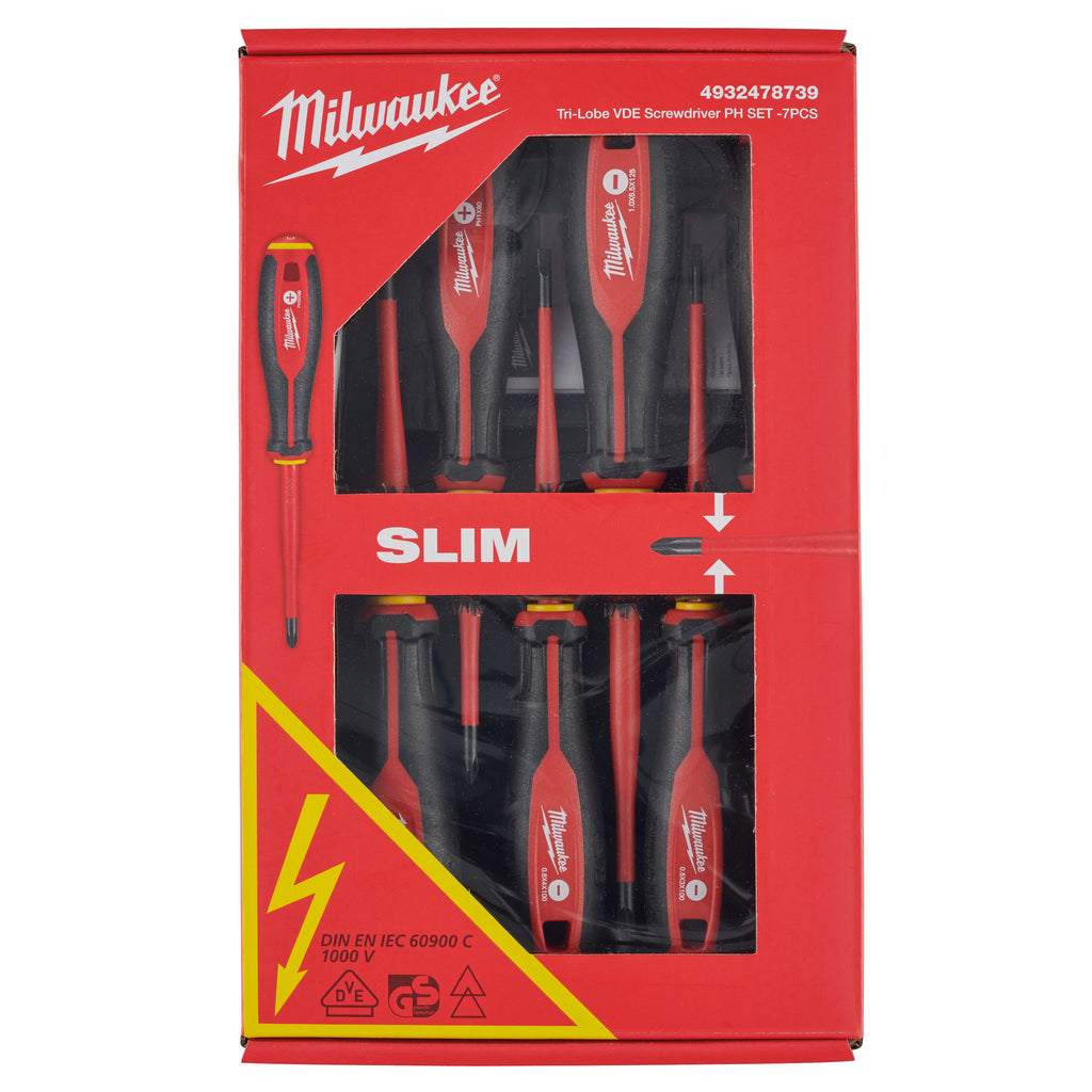 Milwaukee 7 Piece Tri-Lobe VDE PH / SL Screwdriver Set - 4932478739