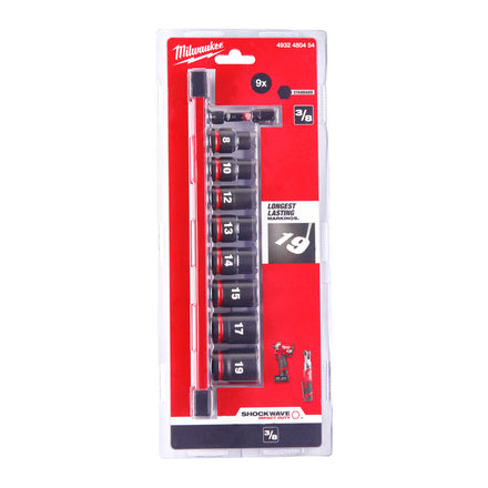 Milwaukee Shockwave Impact Duty 3/8" Socket Set With 1/4" - 3/8" Adaptor - 4932480454