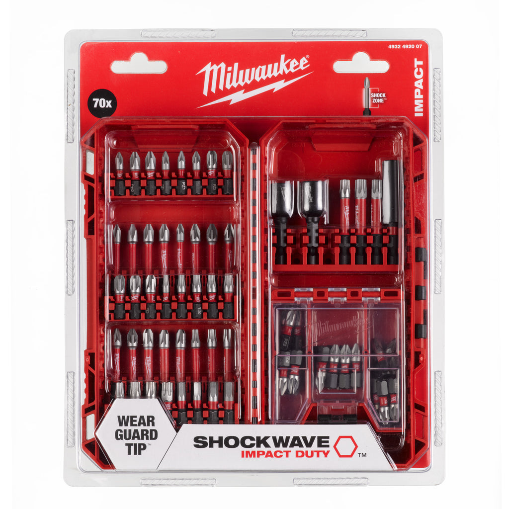 Milwaukee Shockwave 70 Piece PZ PH TX HEX Nut Driver Impact Bit Set Inc. Case - 4932492007