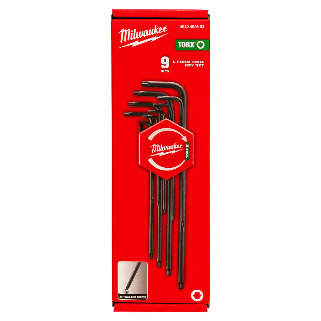 Milwaukee 9 Piece L-Form Torx-Key Set Inc. Storage Clip - 4932492693