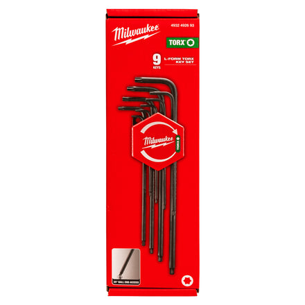 Milwaukee 9 Piece L-Form Torx-Key Set Inc. Storage Clip - 4932492693