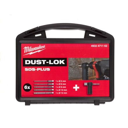 Milwaukee 6 Piece SDS+ Dust-Lok Dustless Drill Bit Set Inc Bits, Vacuum Adaptor & Case - 4932471162