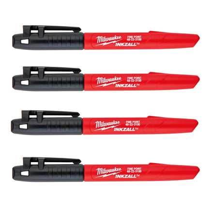 Milwaukee INKZALL Marker Pen Fine Tip 4 Pack Black - 4932480551
