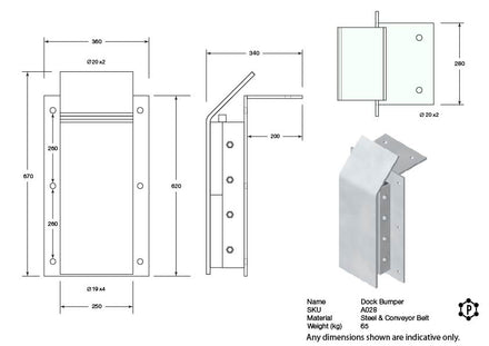 Heavy-Duty Steel & Rubber Dock Bumper - 620 x 360 x 140